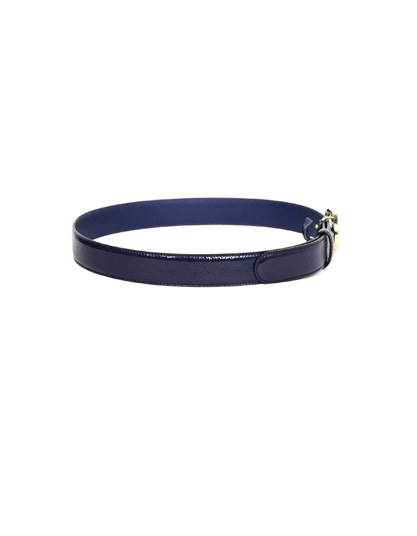 Gucci Navy Patent Interlocking GG Belt sz 85-34 In Excellent Condition In New York, NY