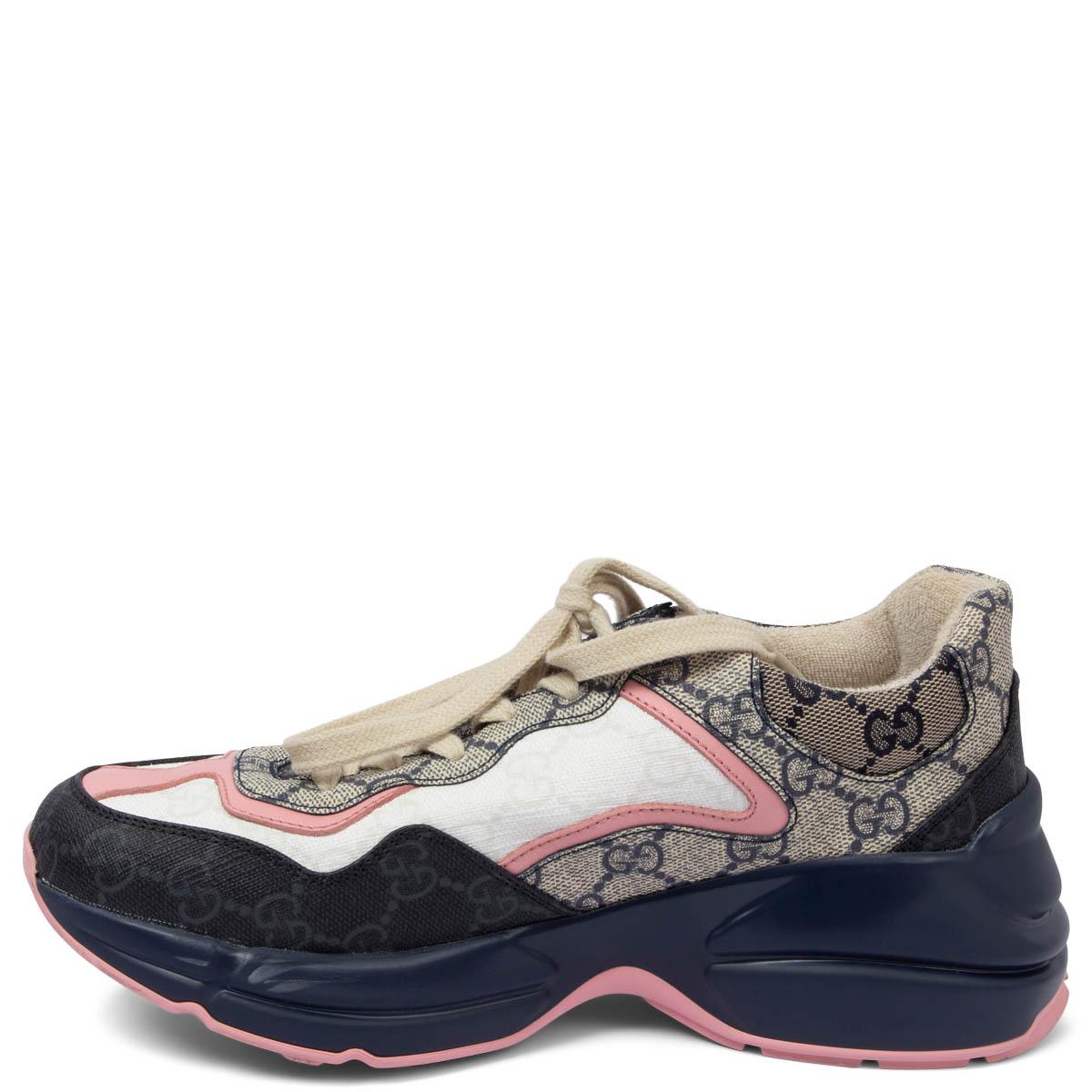GUCCI navy & pink GG fabric 2022 RYTHON Sneakers Shoes 36.5 In Excellent Condition In Zürich, CH