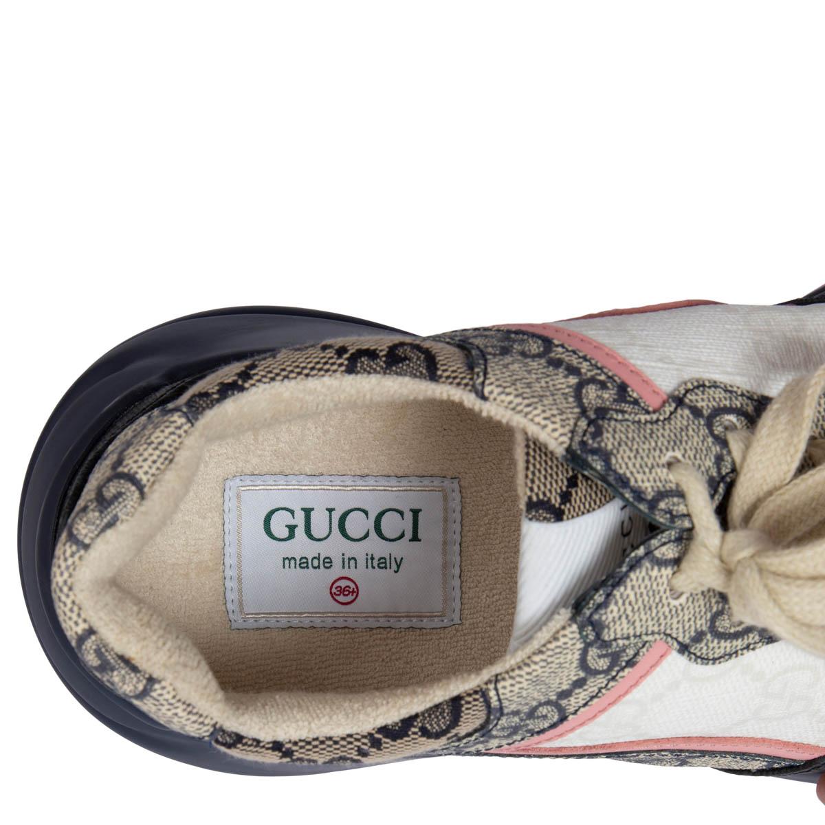 GUCCI navy & pink GG fabric 2022 RYTHON Sneakers Shoes 36.5 2