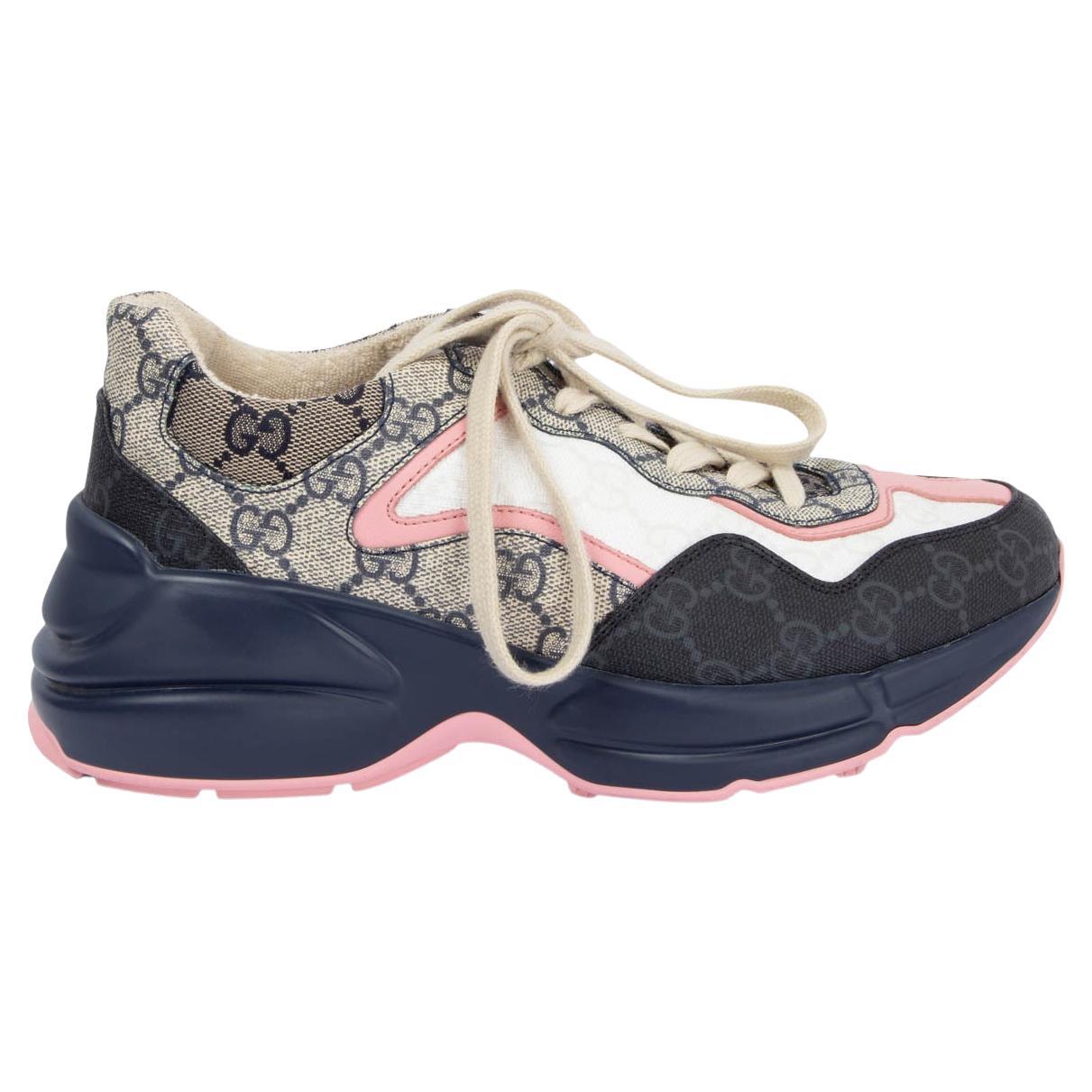 GUCCI navy & pink GG fabric 2022 RYTHON Sneakers Shoes 36.5