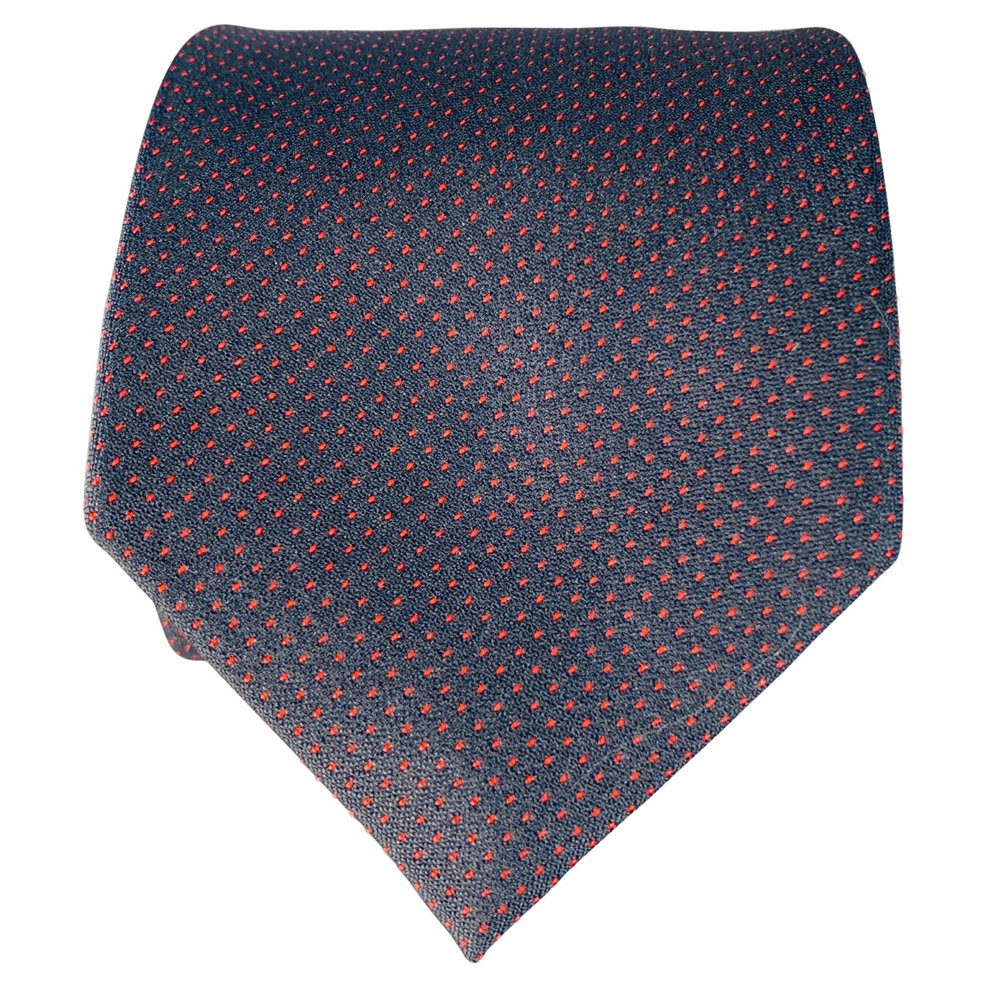 GUCCI Navy Red Dots Silk Skinny Tie