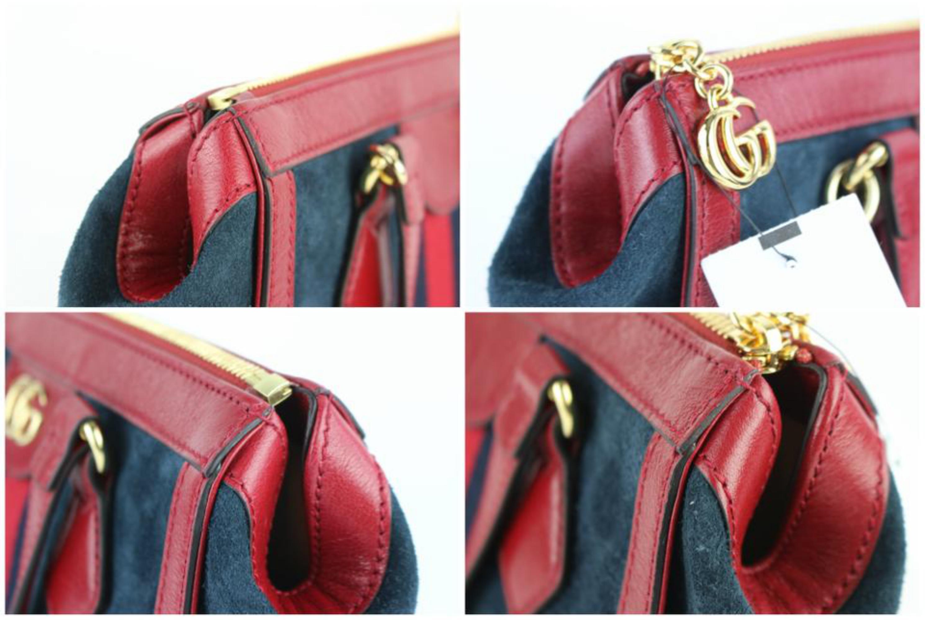 Gucci Navy Red Sherry Small  Web Satchel 2way 2gz0129 Blue Suede Cross Body Bag For Sale 4