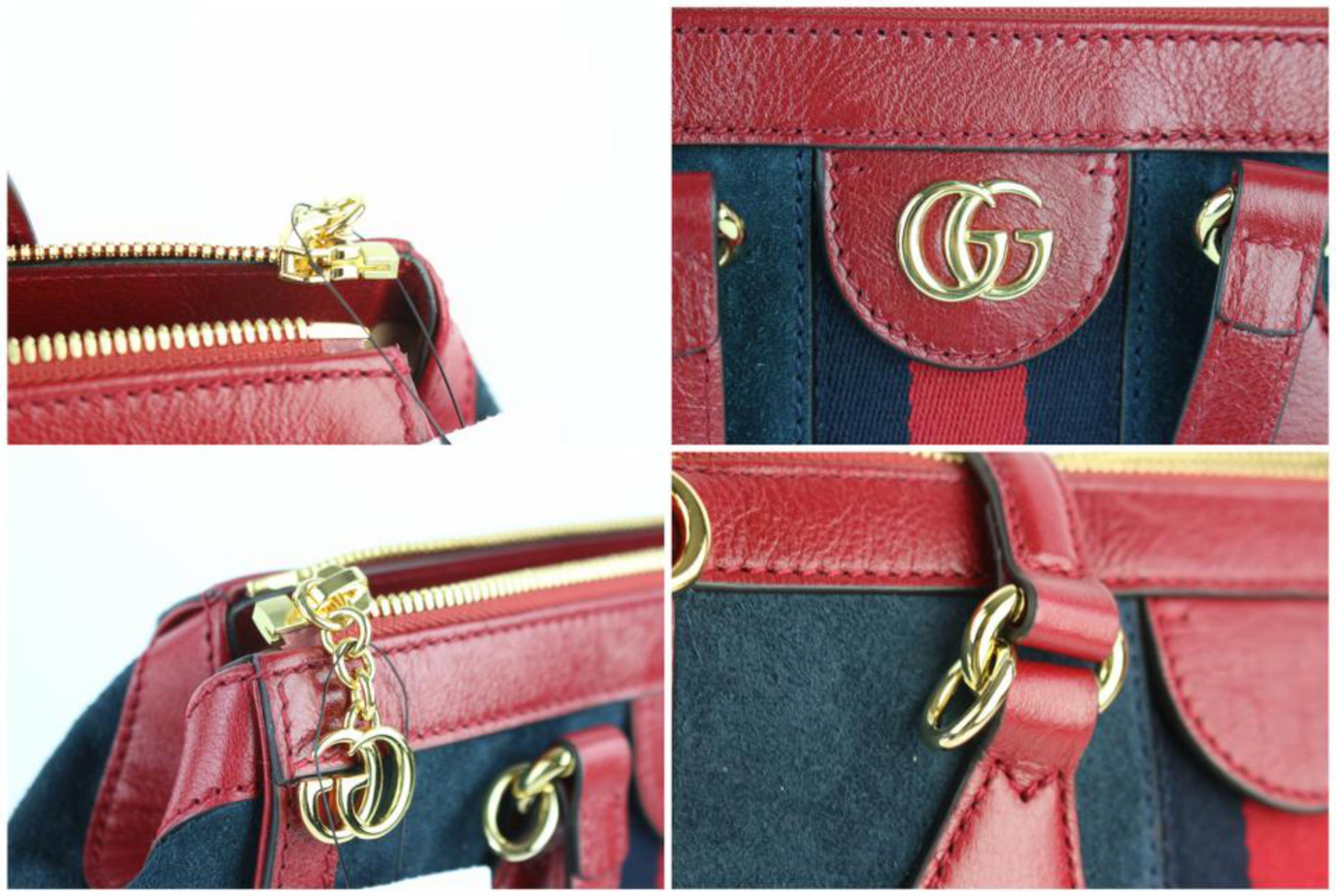 Gucci Navy Red Sherry Small  Web Satchel 2way 2gz0129 Blue Suede Cross Body Bag For Sale 5