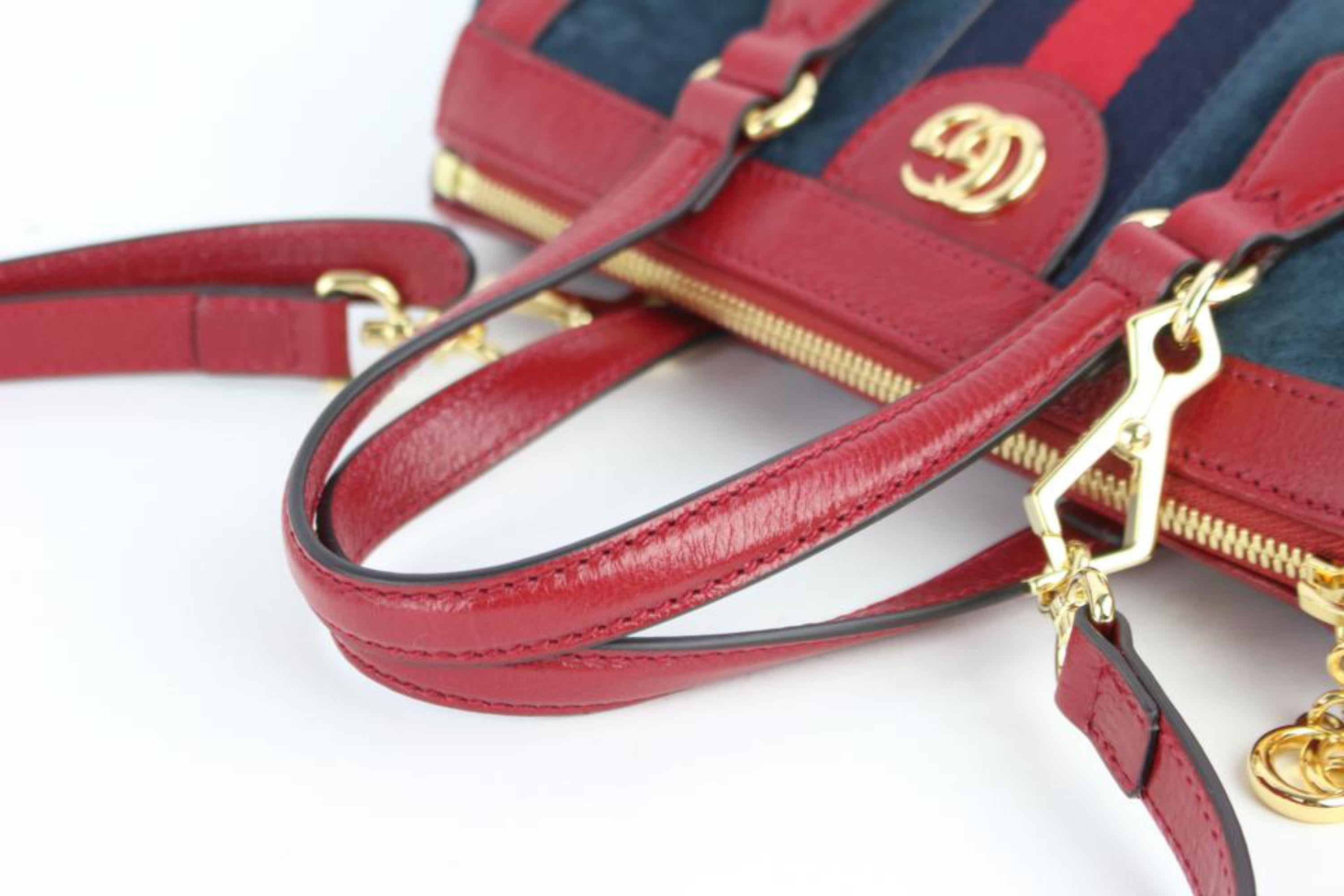 Brown Gucci Navy Red Sherry Small  Web Satchel 2way 2gz0129 Blue Suede Cross Body Bag For Sale