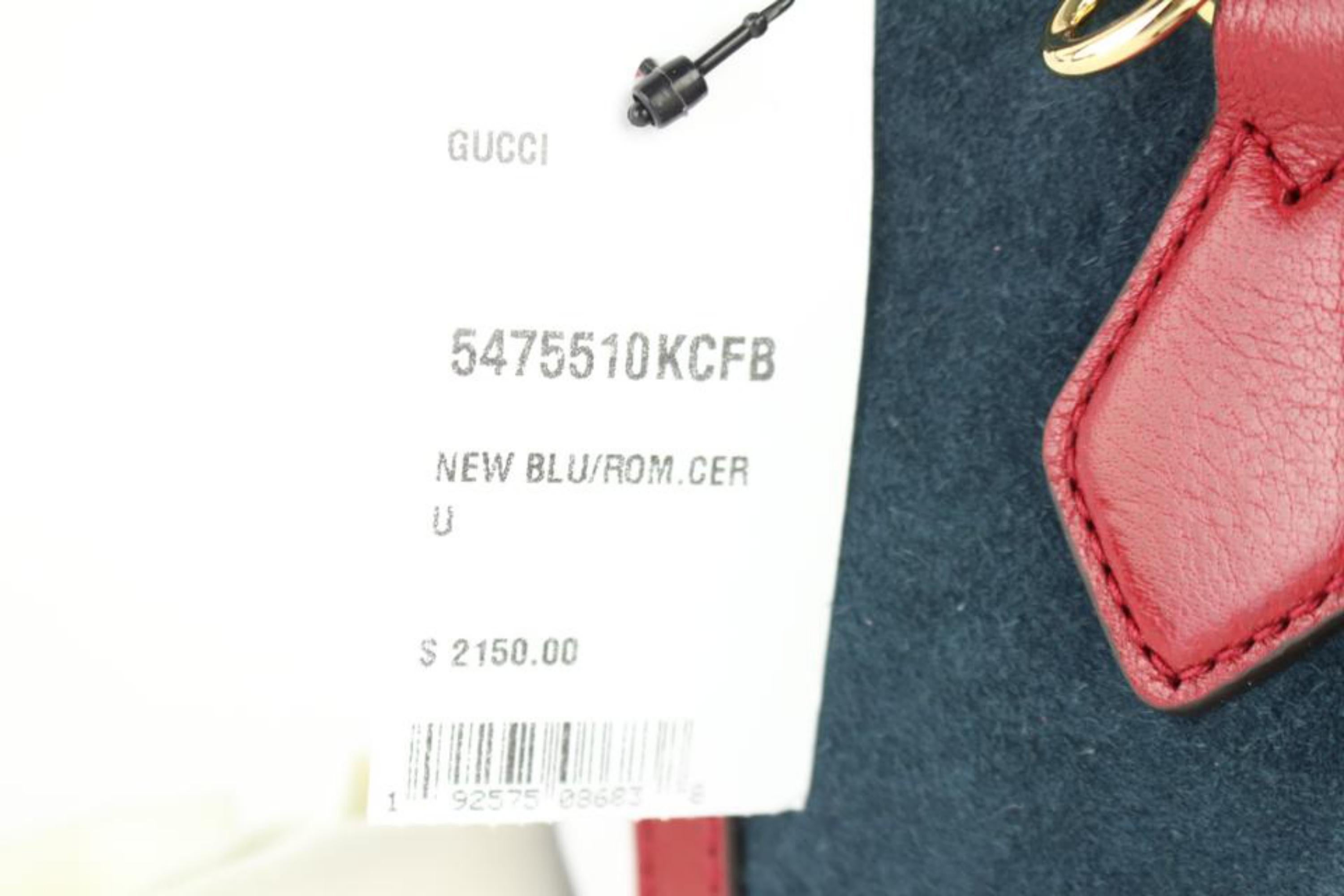 Women's Gucci Navy Red Sherry Small  Web Satchel 2way 2gz0129 Blue Suede Cross Body Bag For Sale