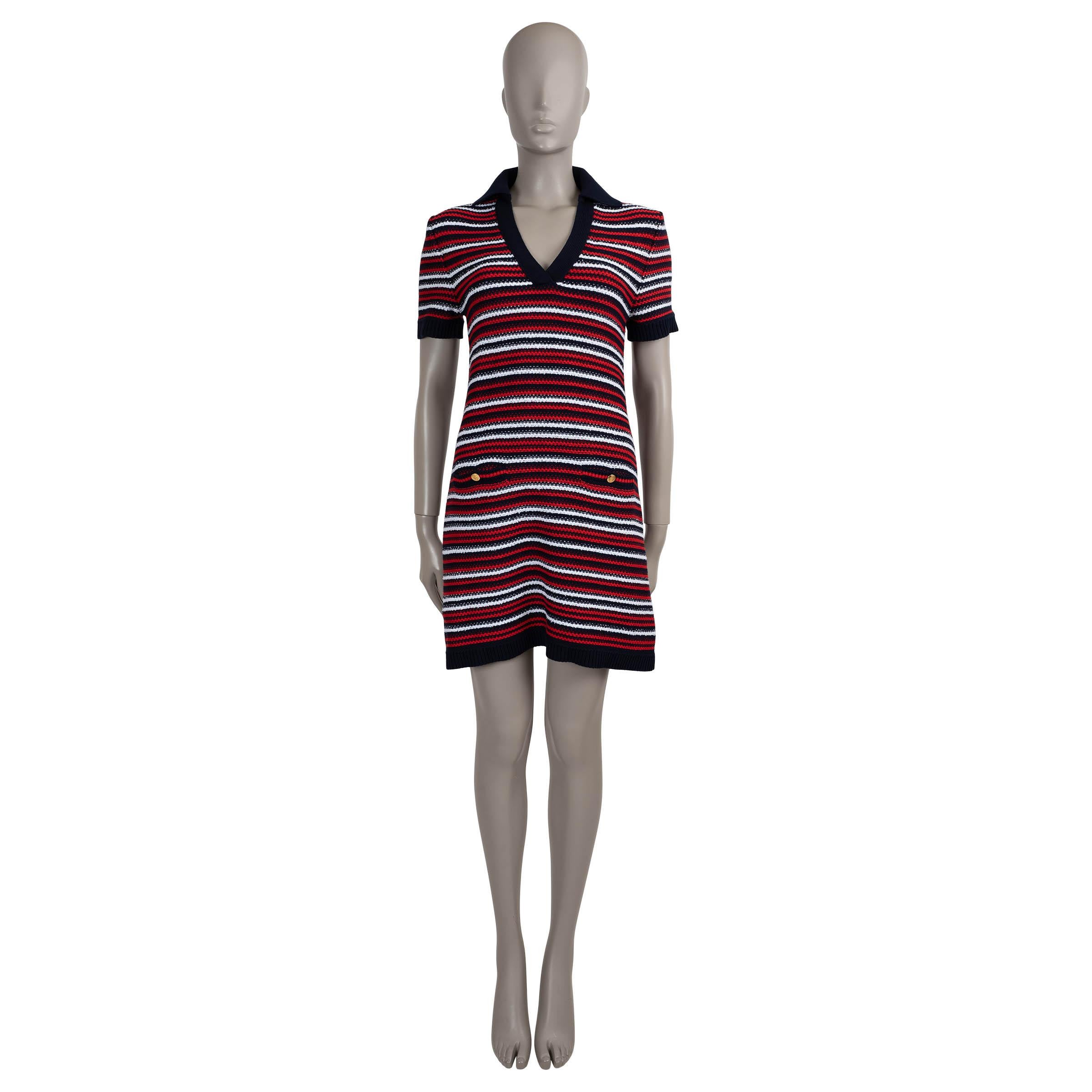 GUCCI abito POLO in maglia JACQUARD a righe 2025 in cotone rosso navy bianco S.S. White In condizioni ottime in vendita a Zürich, CH