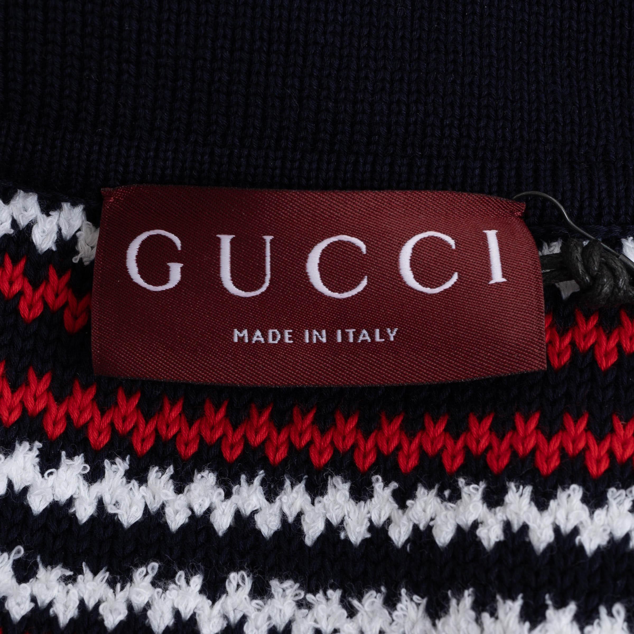GUCCI abito POLO in maglia JACQUARD a righe 2025 in cotone rosso navy bianco S.S. White in vendita 1