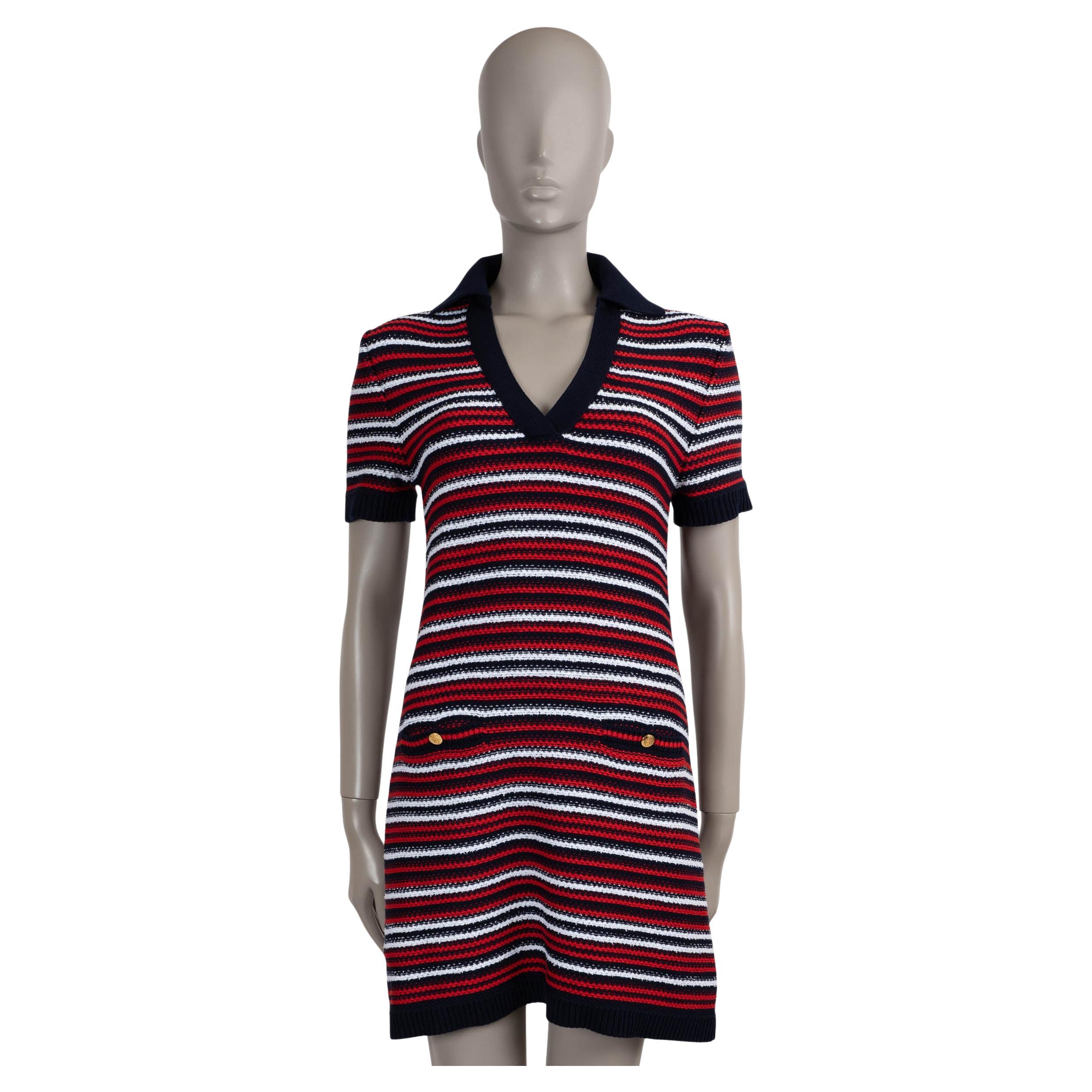 GUCCI abito POLO in maglia JACQUARD a righe 2025 in cotone rosso navy bianco S.S. White in vendita