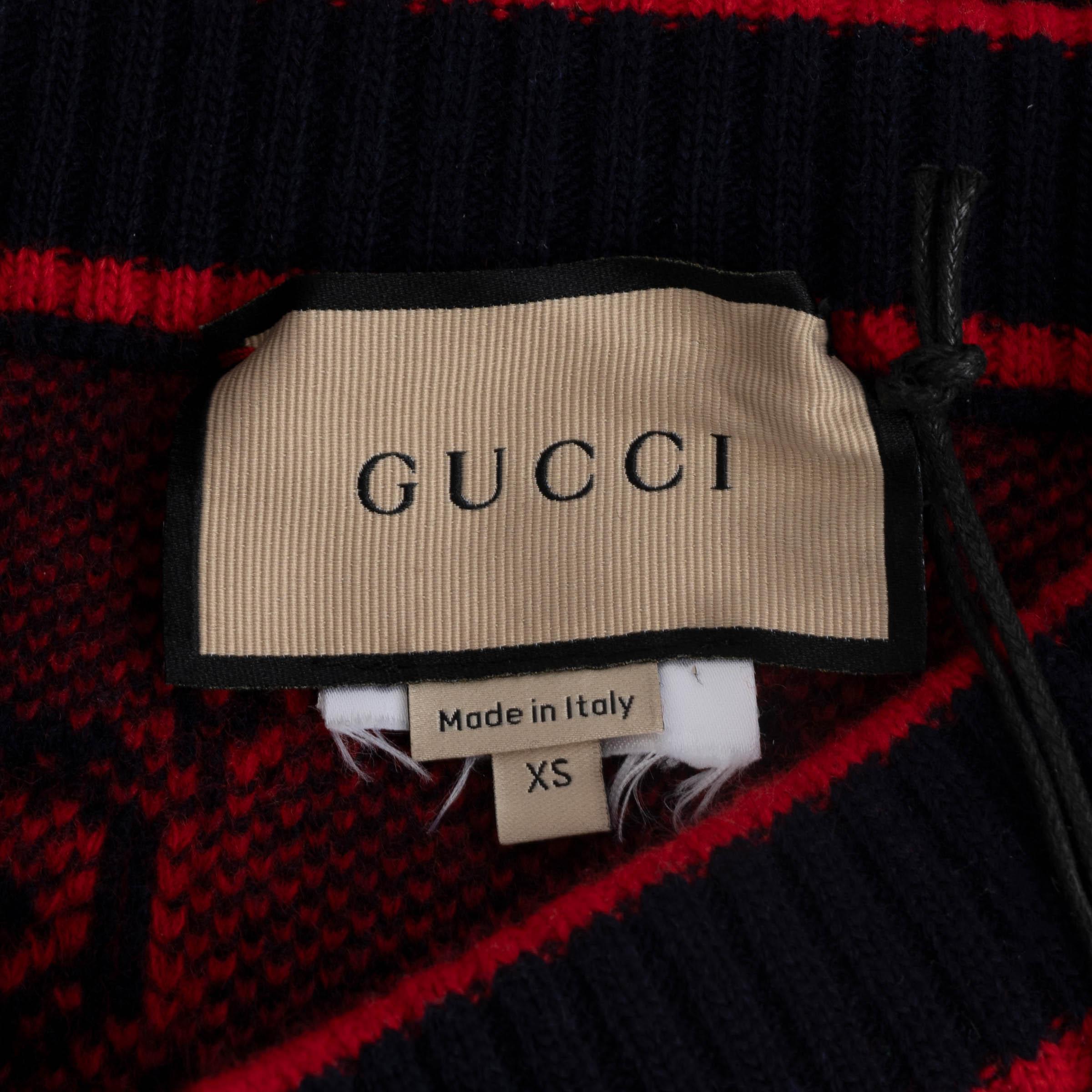 GUCCI navy & red wool 2022 MONOGRAM BOUCLE JACQUARD MIDI Skirt XS For Sale 1