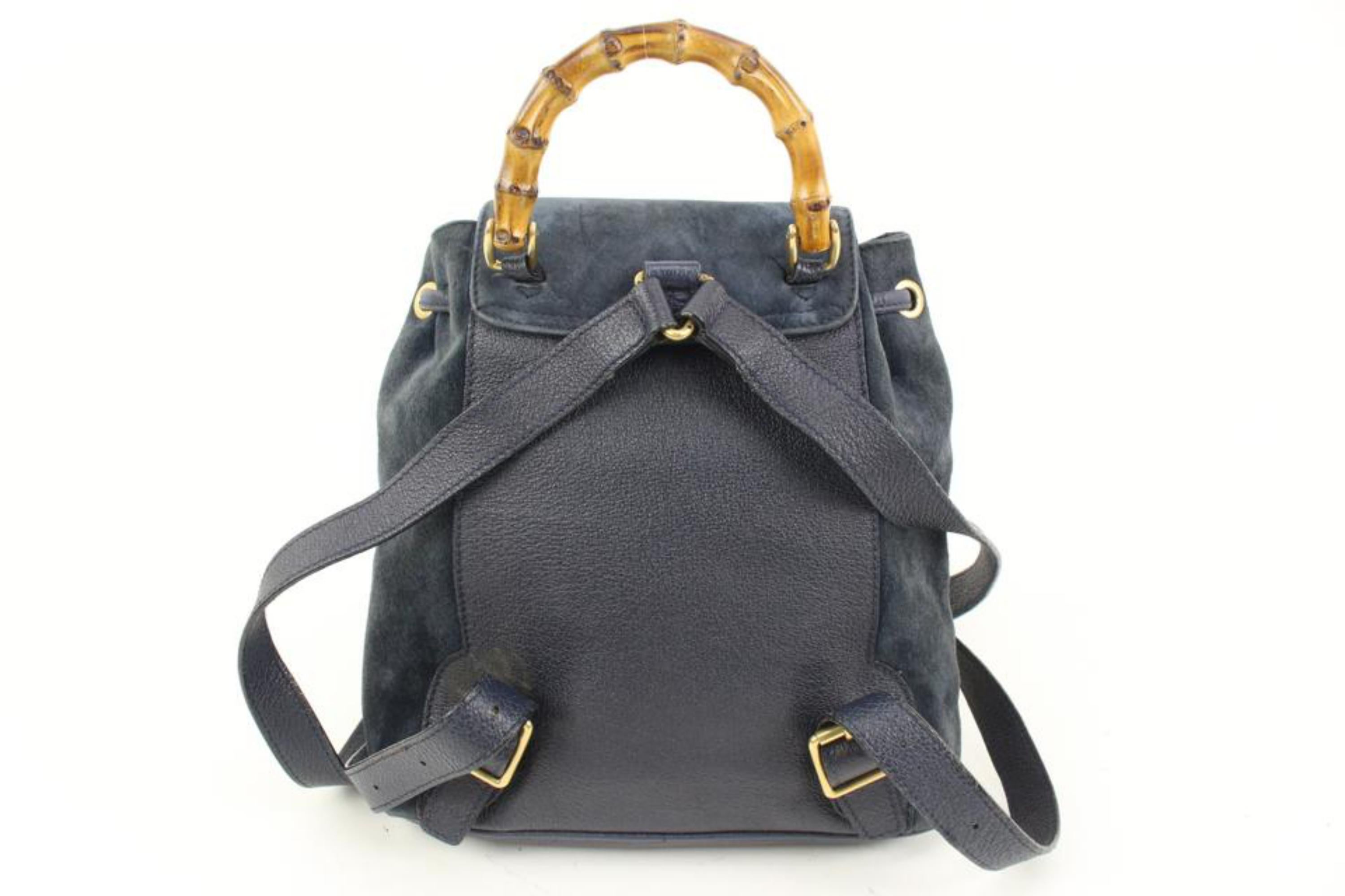 Women's Gucci Navy Suede Bamboo Mini Backpack 56gz421s For Sale