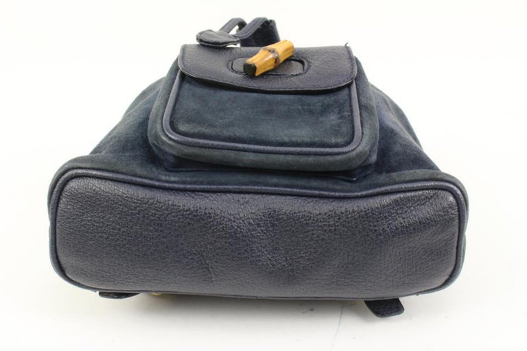 Gucci Navy Suede Bamboo Mini Backpack 56gz421s For Sale at  display picture 2