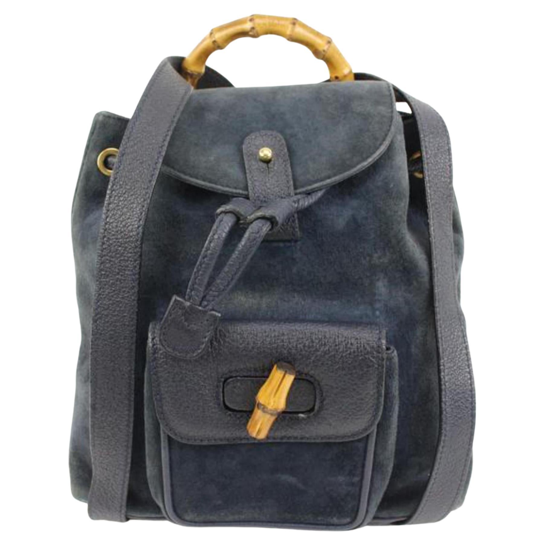 Gucci Navy Suede Bamboo Mini Backpack 56gz421s For Sale
