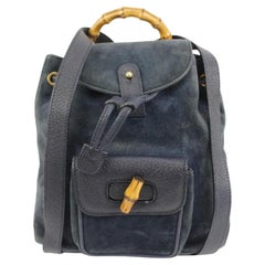 Gucci Navy Suede Bamboo Mini Backpack 56gz421s