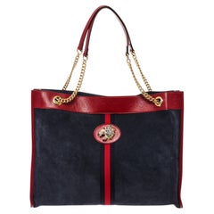 Gucci Navy Suede Red Leather Large Rajah Tote Bag