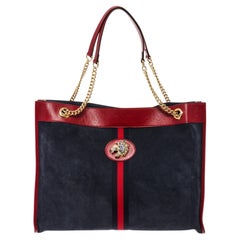 Vintage Gucci Navy Suede Red Leather Large Rajah Tote Bag