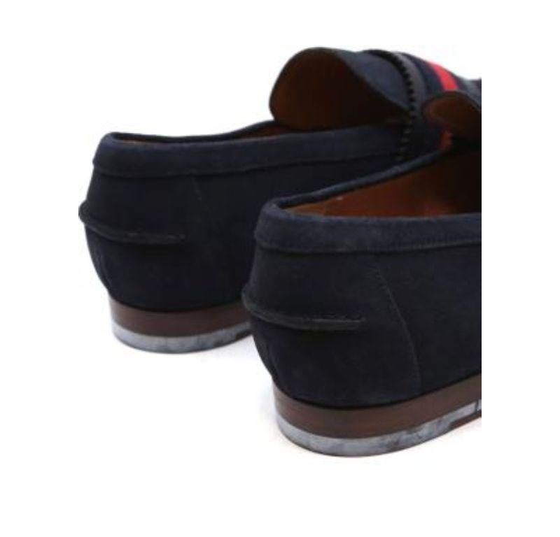 Gucci Navy Suede Web Trimmed Loafers In Good Condition For Sale In London, GB