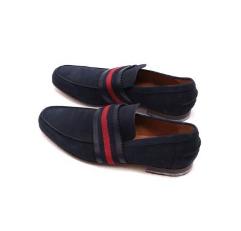 Gucci Navy Suede Web Trimmed Loafers For Sale 2