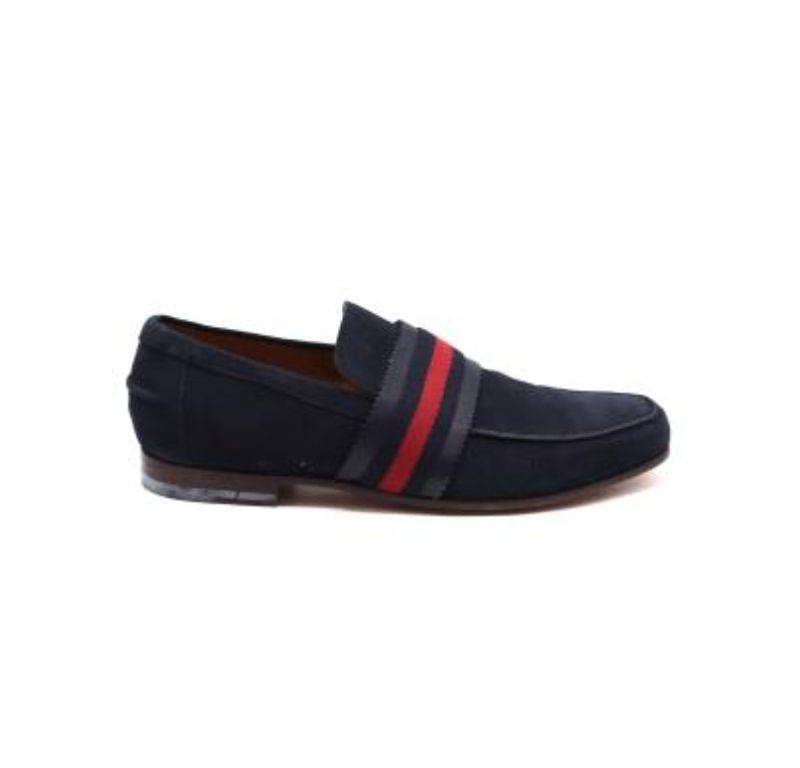 Gucci Navy Suede Web Trimmed Loafers For Sale 3