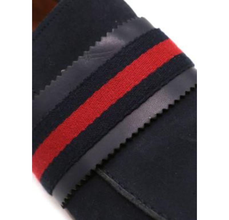 Gucci Navy Suede Web Trimmed Loafers For Sale 4