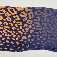 GUCCI Navy & Tan Animal Print Logo Viscose Blend Scarf