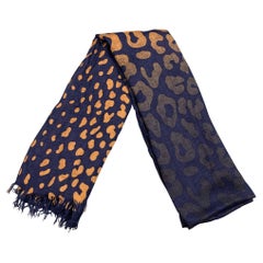 GUCCI Navy & Tan Animal Print Logo Viscose Blend Scarf