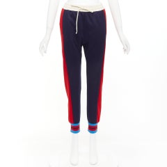 GUCCI navy tricolor stripes colorblock tapered track sweat pants XS