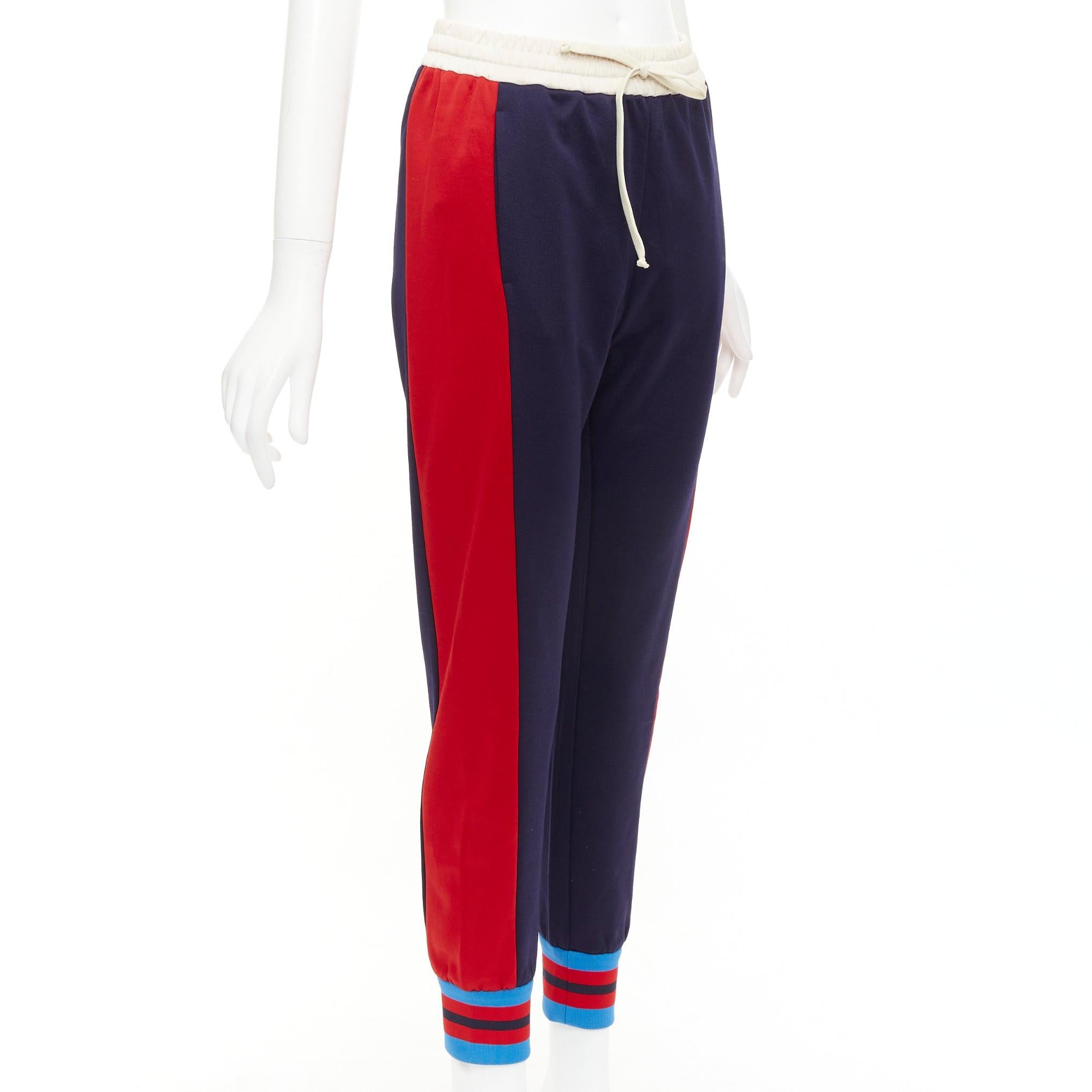 Noir Gucci navy tricolor stripes colorblock tapered track sweat pants XS en vente