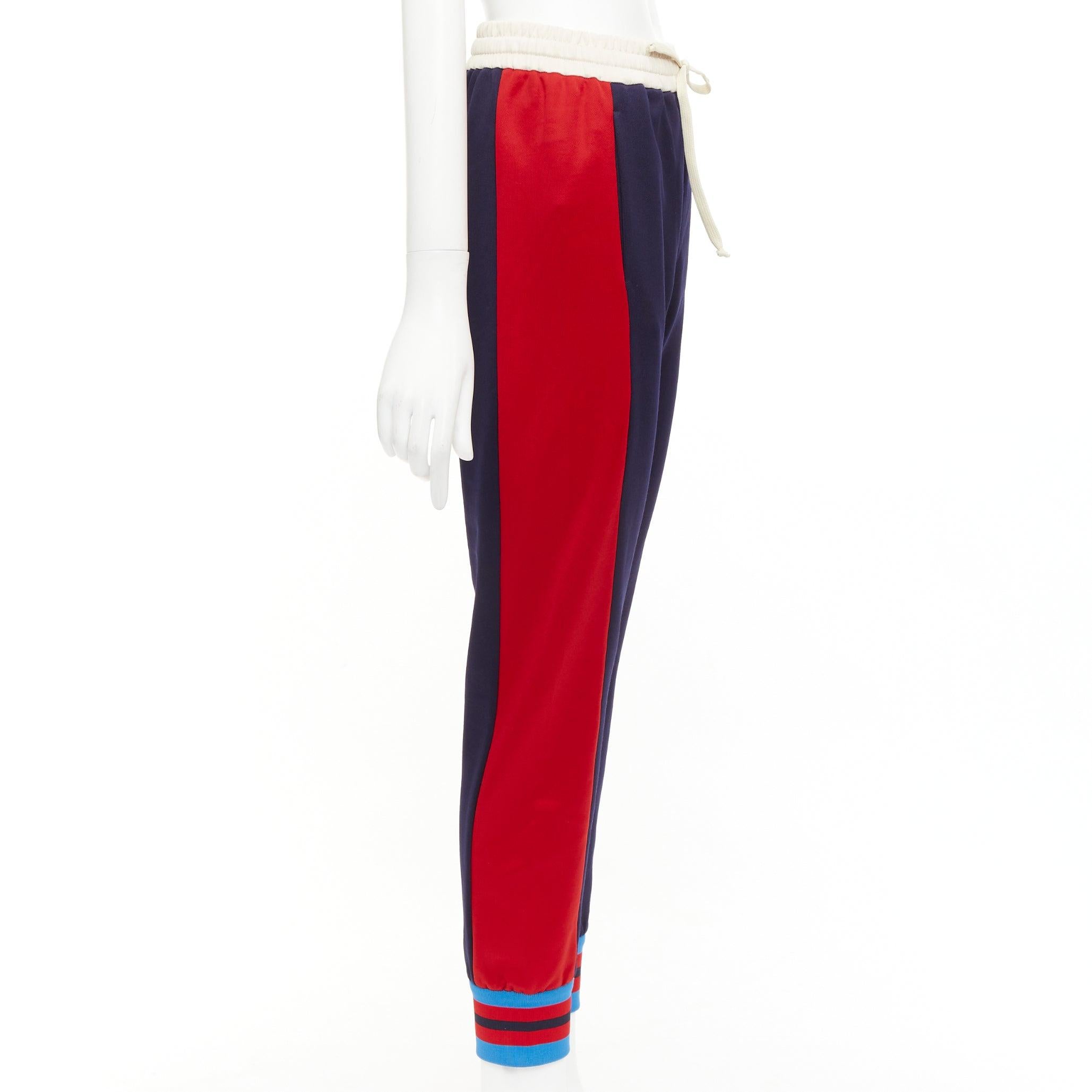 Gucci navy tricolor stripes colorblock tapered track sweat pants XS Excellent état - En vente à Hong Kong, NT