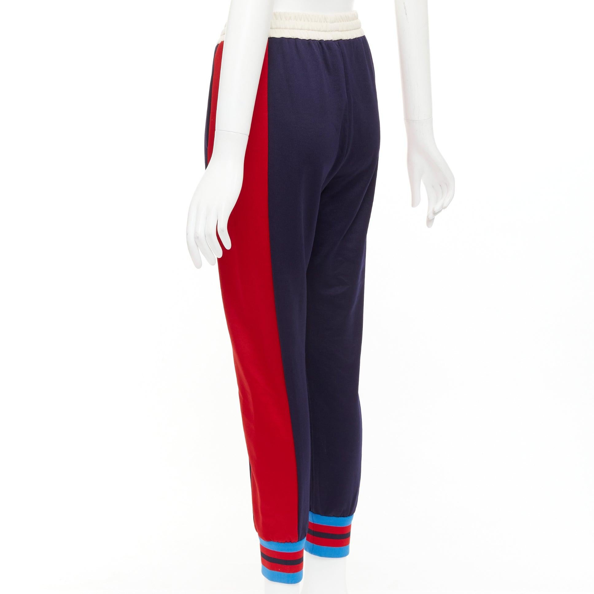 Gucci navy tricolor stripes colorblock tapered track sweat pants XS en vente 1