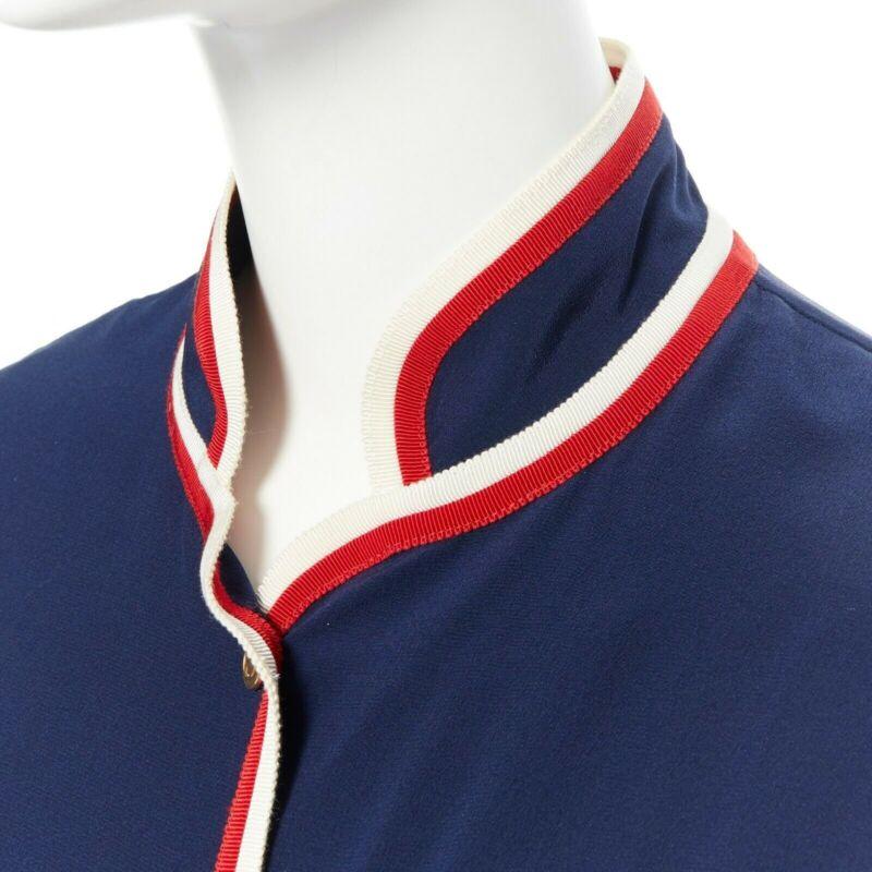GUCCI navy tricolour ladybird ladybug embellish brooch badge silk shirt IT36 XXS For Sale 6