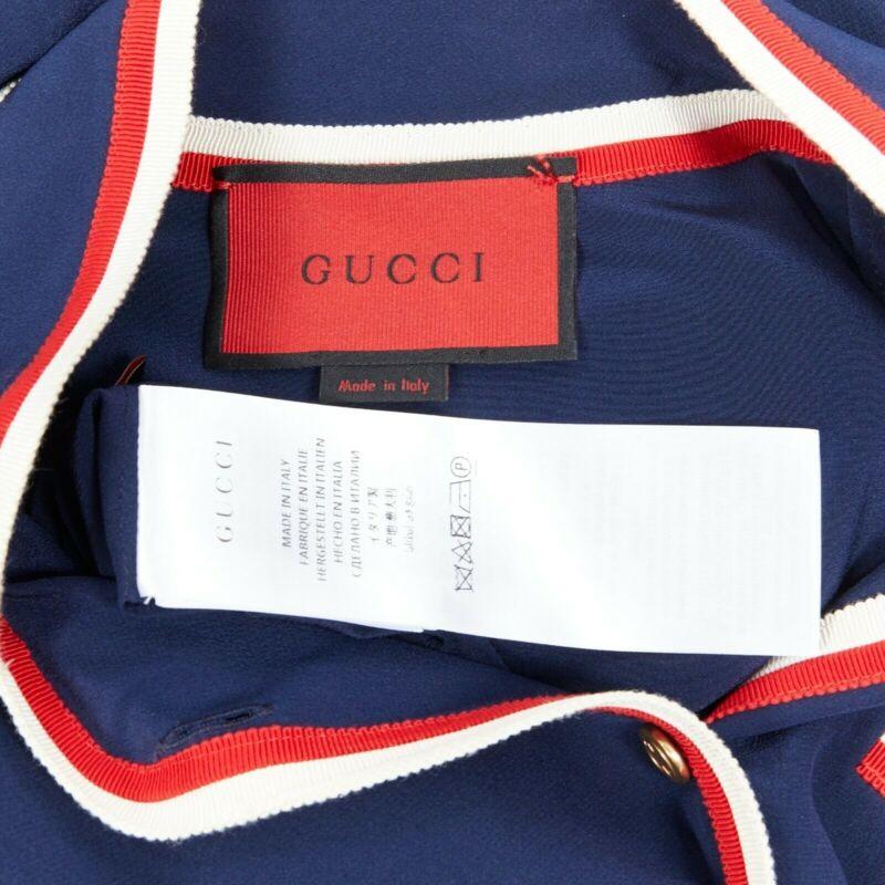 GUCCI navy tricolour ladybird ladybug embellish brooch badge silk shirt IT36 XXS For Sale 7