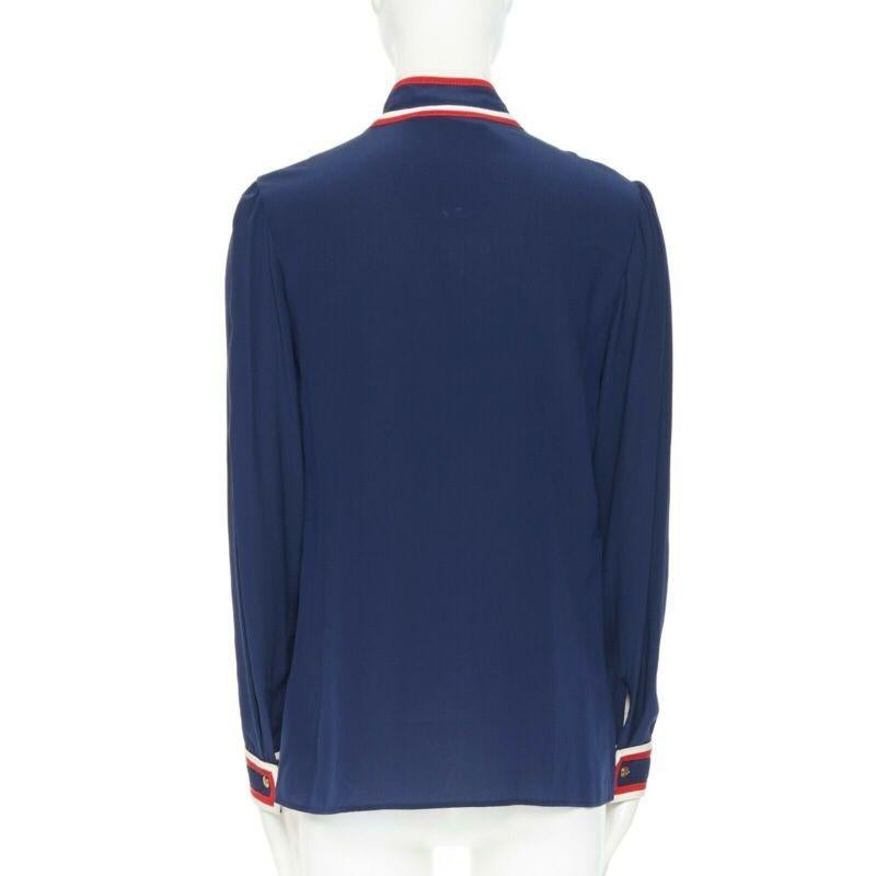 GUCCI navy tricolour ladybird ladybug embellish brooch badge silk shirt IT36 XXS For Sale 1