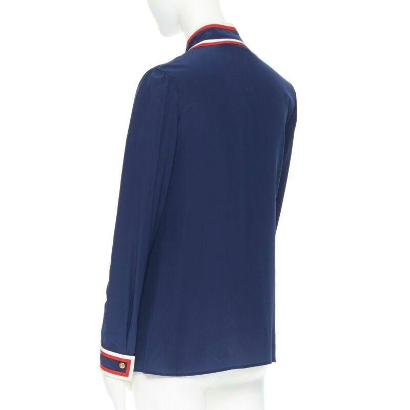 GUCCI navy tricolour ladybird ladybug embellish brooch badge silk shirt IT36 XXS For Sale 2