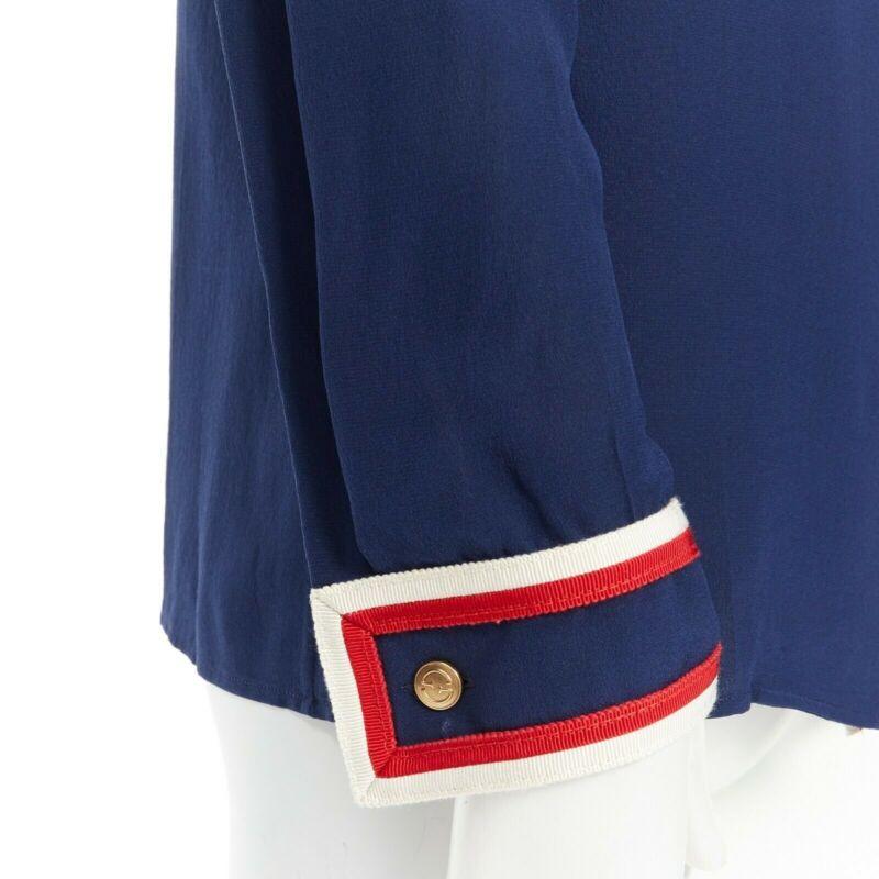 GUCCI navy tricolour ladybird ladybug embellish brooch badge silk shirt IT36 XXS For Sale 4