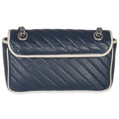 Gucci Navy White Calfskin Matelasse Diagonal Torchon Medium GG Marmont Bag