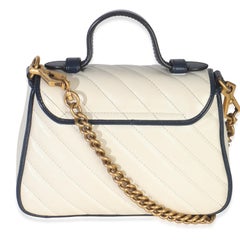 Gucci Navy White Calfskin Matelasse Diagonal Torchon Mini GG Marmont Top Handle
