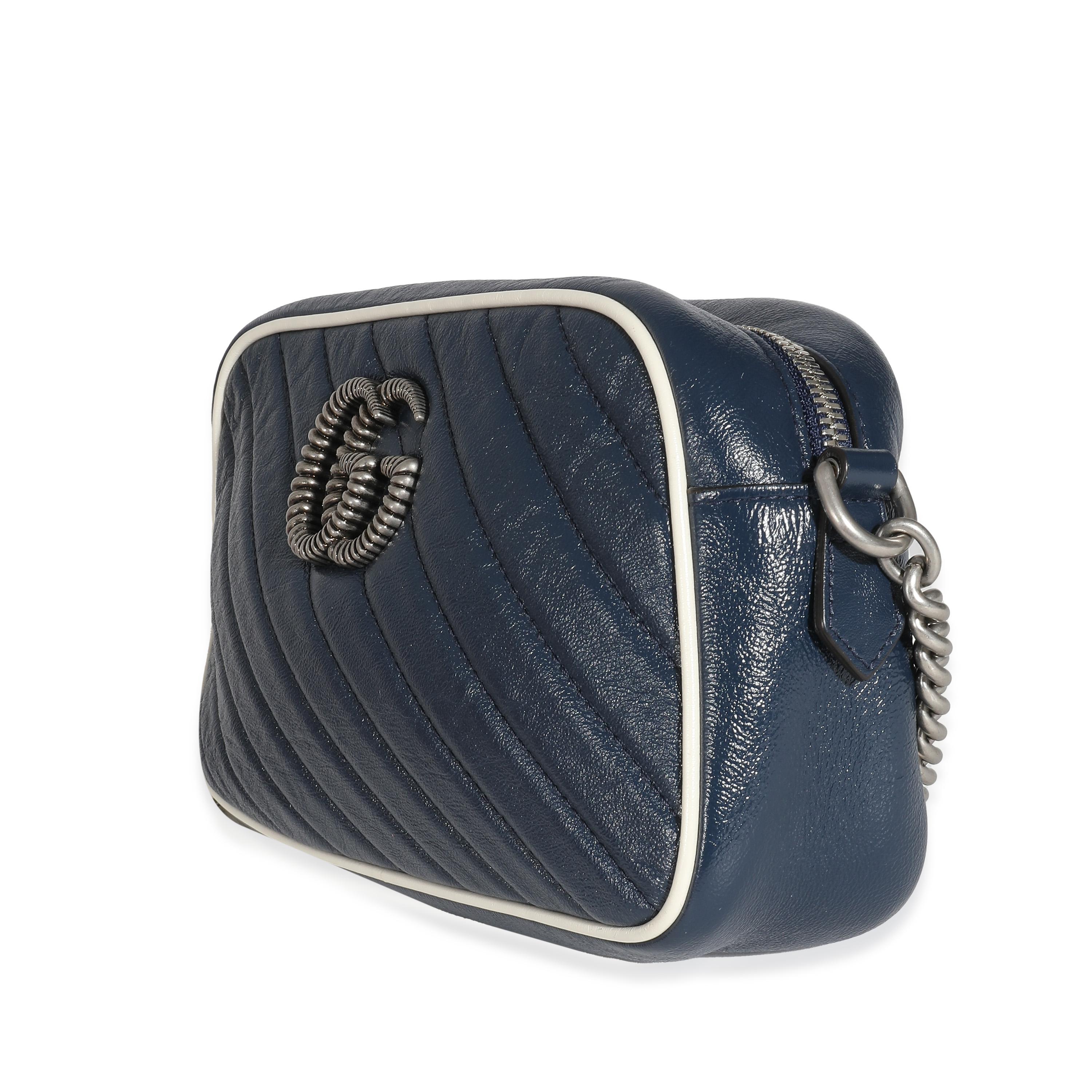 Black Gucci Navy White Matelasse Leather Small Torchon GG Marmont Shoulder Bag