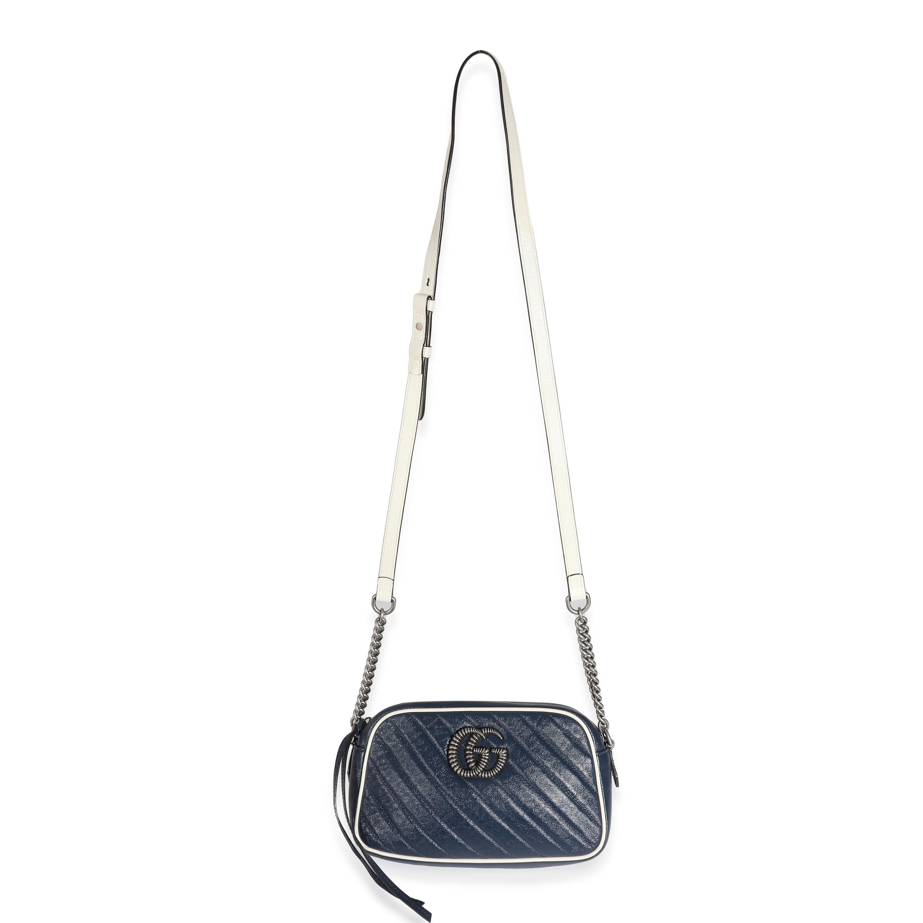 Gucci Navy White Matelasse Leather Small Torchon GG Marmont Shoulder Bag 1