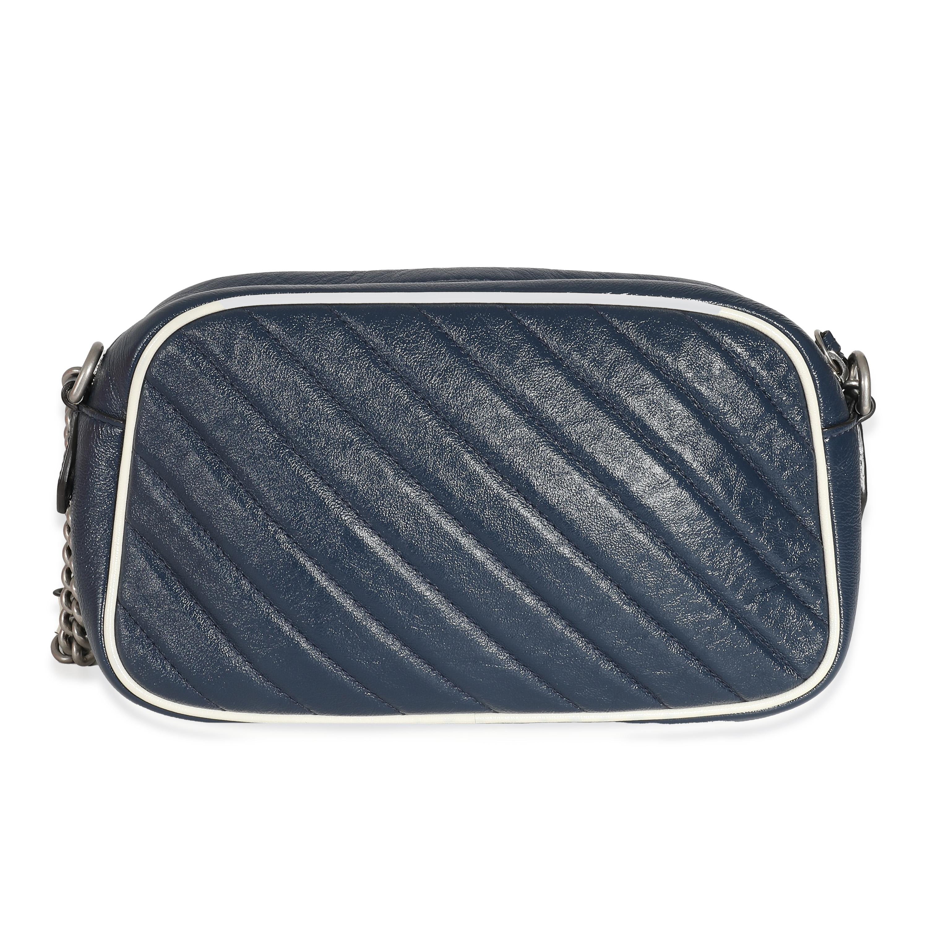 Gucci Navy White Matelasse Leather Small Torchon GG Marmont Shoulder Bag 2