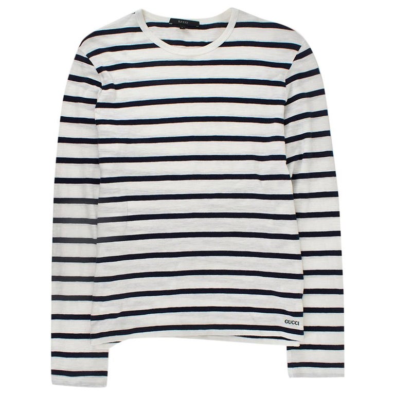 Gucci Navy and White Striped Long Sleeve Top SIZE L For Sale at 1stdibs