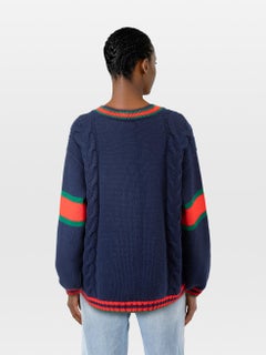 Gucci Navy Wool Oversize Cable Knit Cardigan Size M