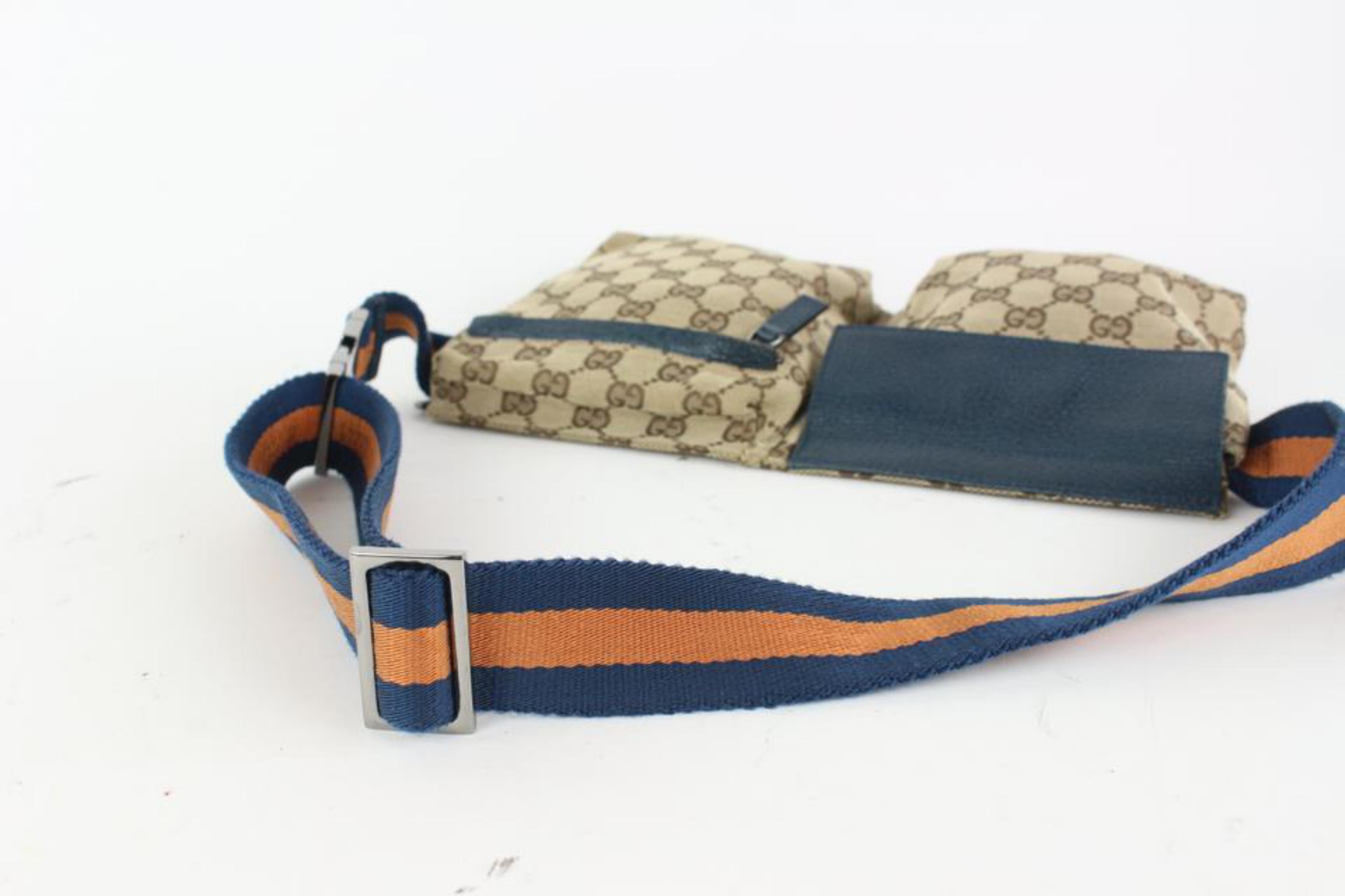 Gucci Navy x Orange Monogram Belt Bag Fanny Pack Waist Pouch 2GK110 In Excellent Condition In Dix hills, NY
