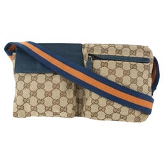 Gucci Navy x Orange Monogram Belt Bag Fanny Pack Waist Pouch 2GK110