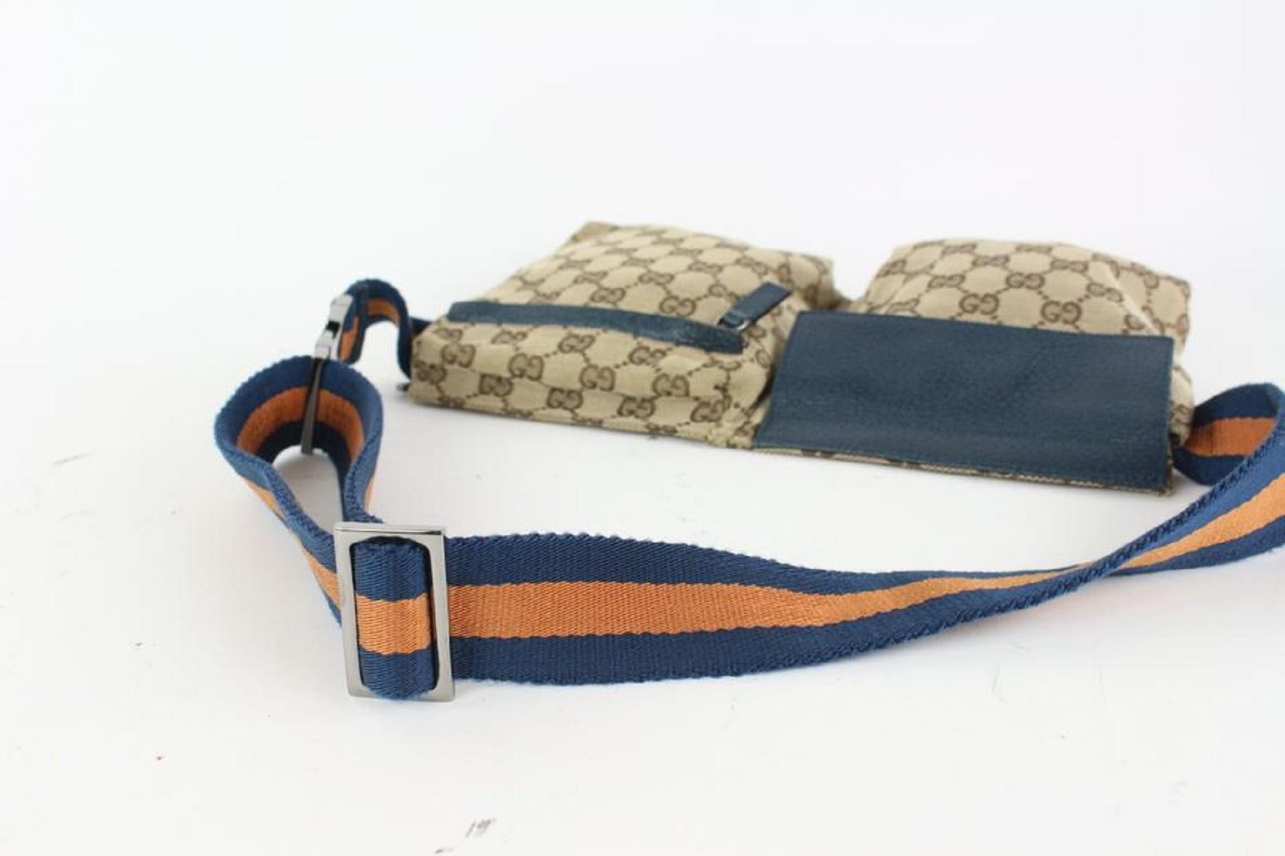 Gray Gucci Navy x Orange Monogram Belt Bag Fanny Pack Waist Pouch  93gk84 For Sale