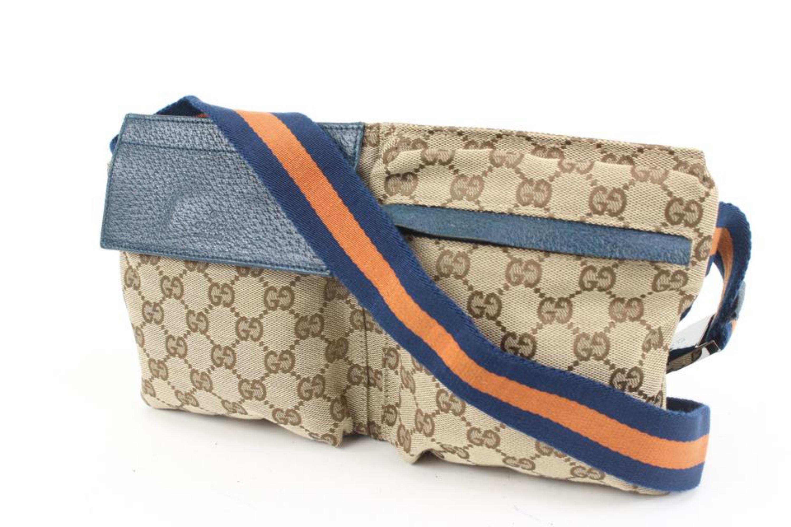 Gucci Navy x Orange Monogram GG Belt Bag Fanny Pack Waist Pouch 1g524a 6