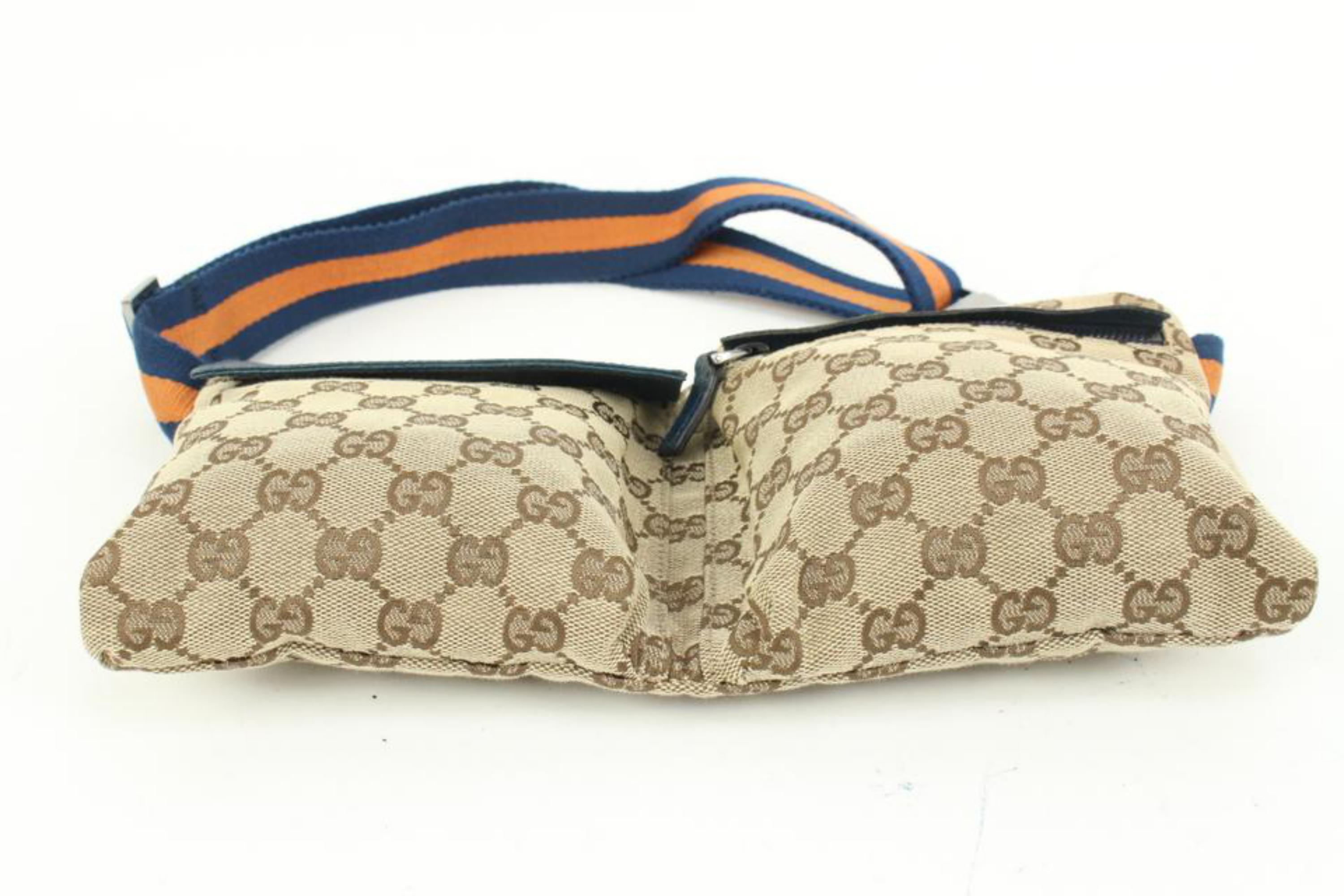 Gucci Navy x Orange Monogram GG Belt Bag Fanny Pack Waist Pouch 1g524a In Good Condition In Dix hills, NY