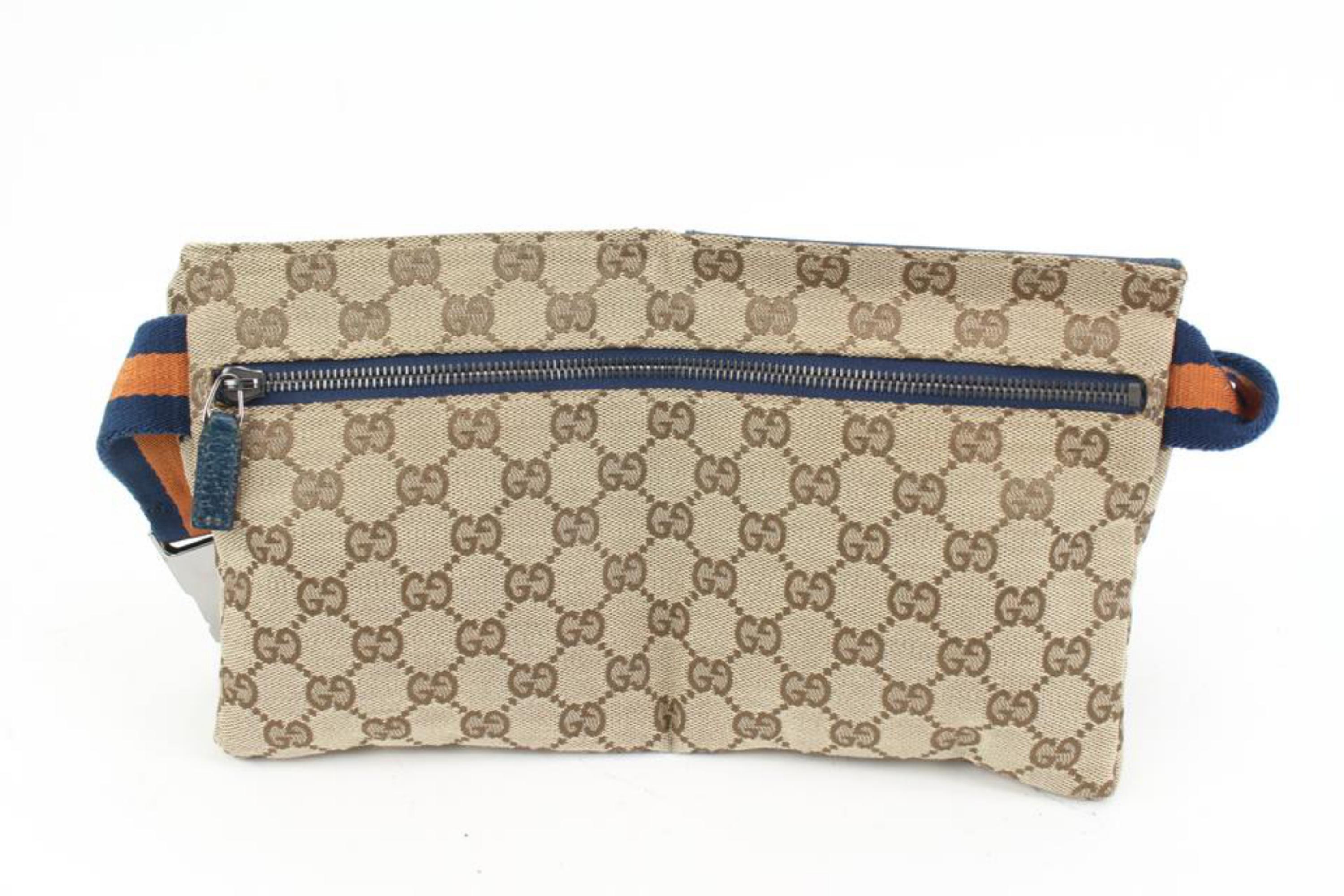 Gucci Navy x Orange Monogram GG Belt Bag Fanny Pack Waist Pouch 1g524a 2