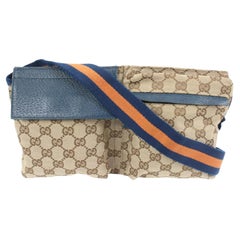 Gucci Navy x Orange Monogram GG Belt Bag Fanny Pack Waist Pouch 1g524a