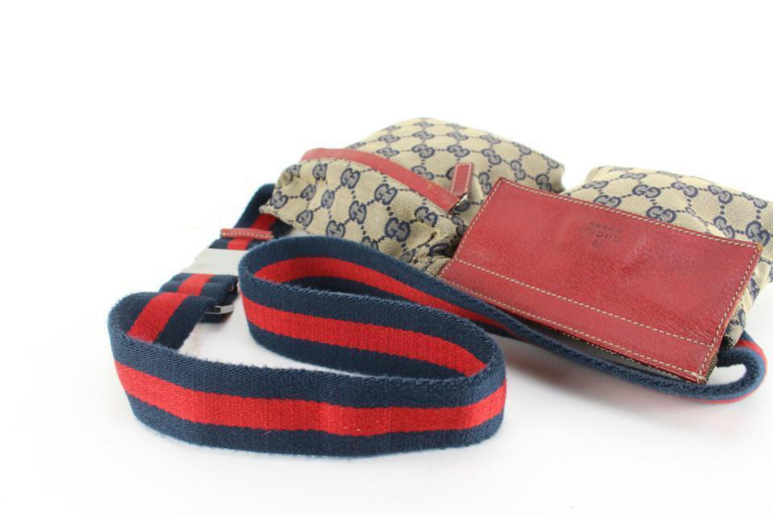 Gucci Navy x Red Monogram GG Belt Bag 25G26a For Sale 3