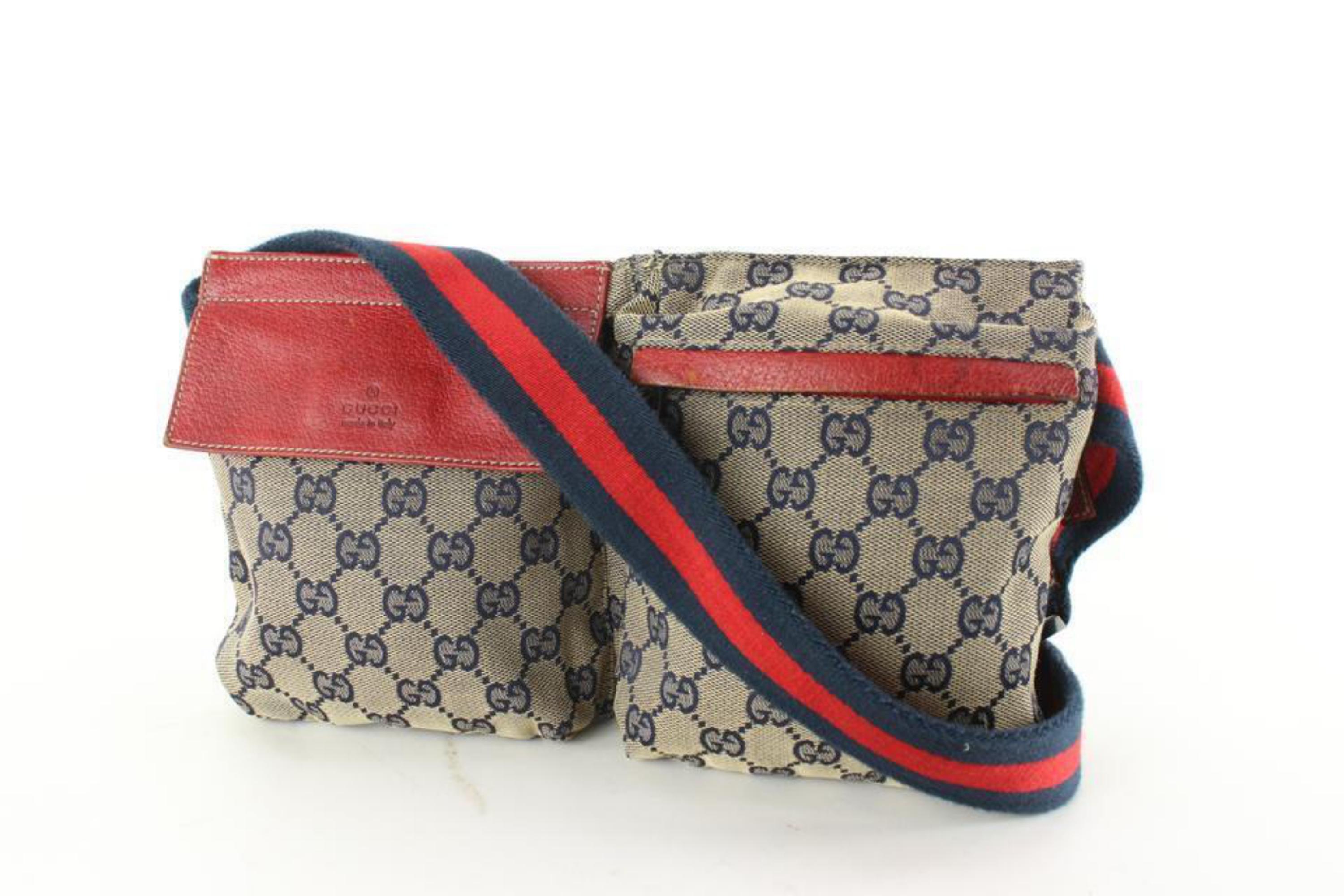 Gucci Navy x Red Monogram GG Belt Bag 25G26a For Sale 4